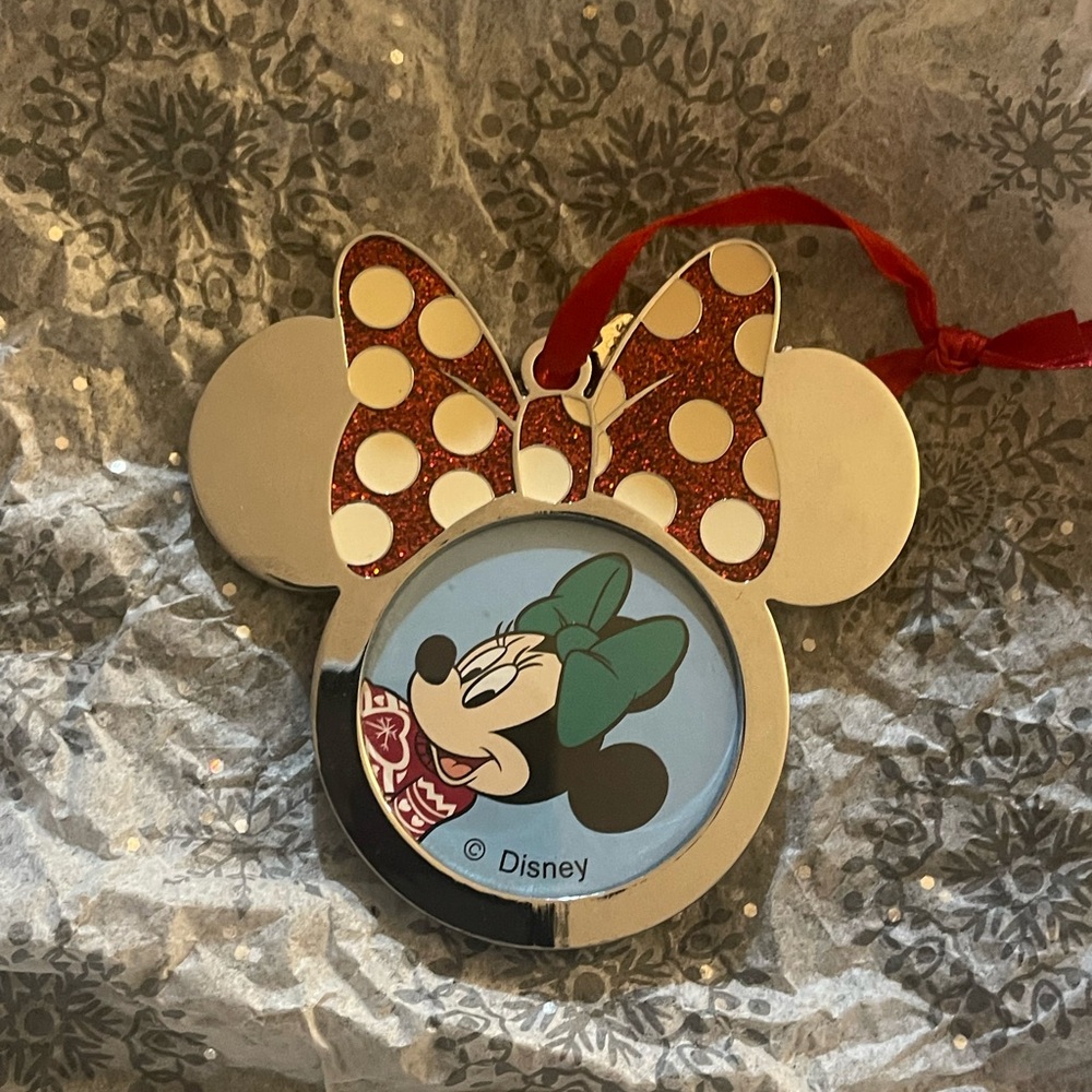 Disney Minnie Mouse Ornament with Red and Silver Polka Dots